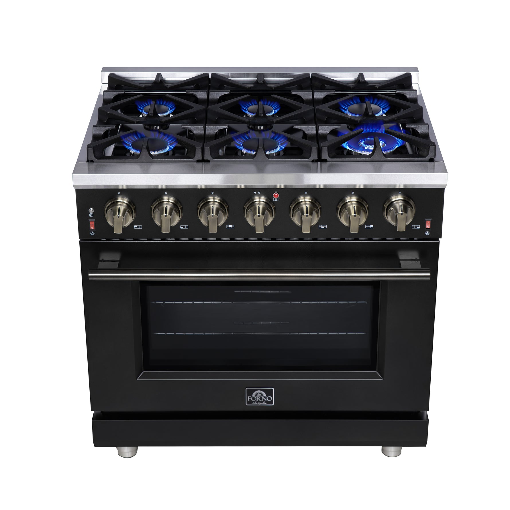 Forno Massimo 36-Inch Black Freestanding Gas Range, 6 Sealed Burners, Convection Oven, Energy Efficient - BonPrix Électroménagers