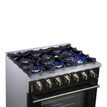 Forno Massimo 36-Inch Black Freestanding Gas Range, 6 Sealed Burners, Convection Oven, Energy Efficient - BonPrix Électroménagers