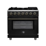 Forno Massimo 36-Inch Black Freestanding Gas Range, 6 Sealed Burners, Convection Oven, Energy Efficient - BonPrix Électroménagers