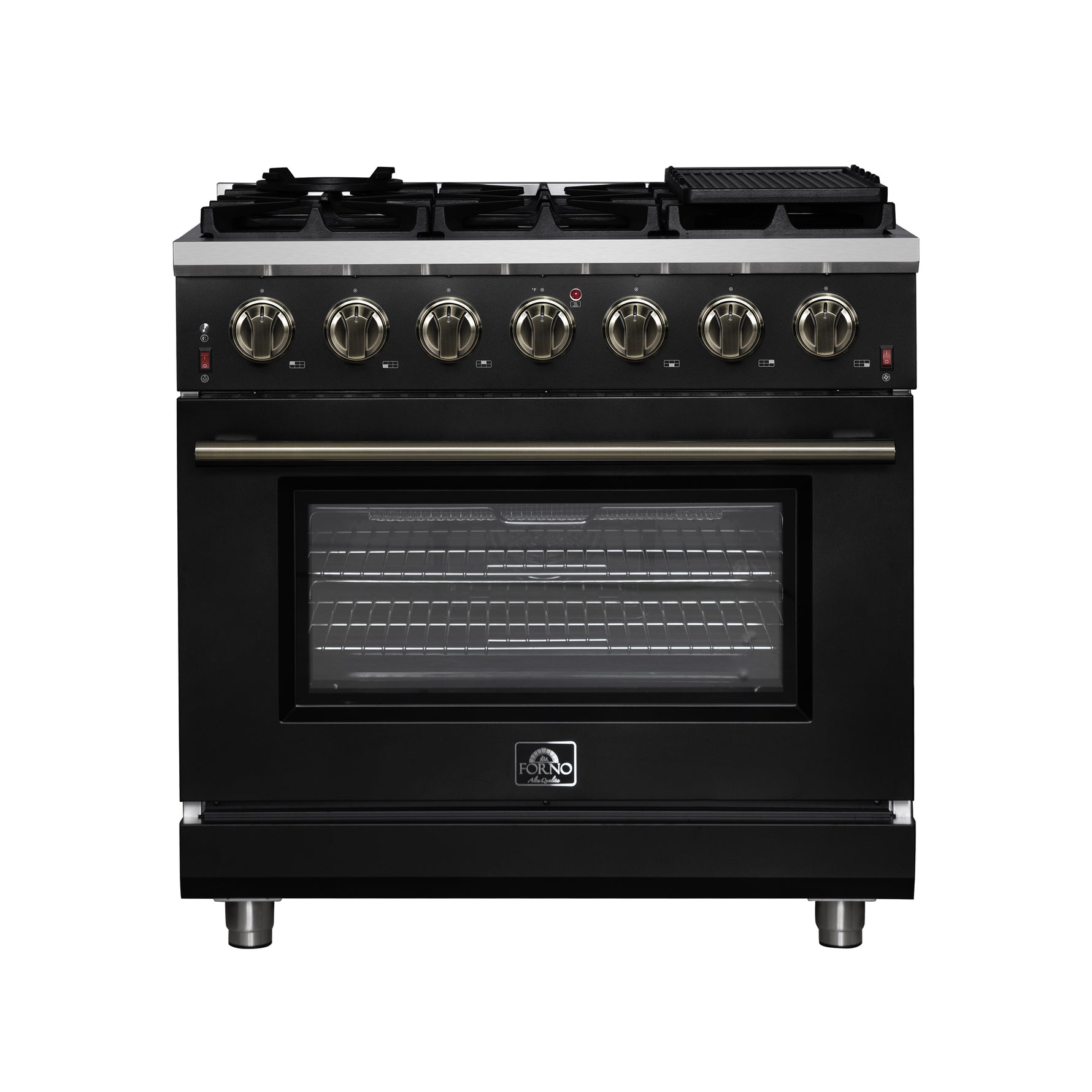 Forno Massimo 36-Inch Black Freestanding Gas Range, 6 Sealed Burners, Convection Oven, Energy Efficient - BonPrix Électroménagers