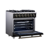 Forno Massimo 36-Inch Black Freestanding Gas Range, 6 Sealed Burners, Convection Oven, Energy Efficient - BonPrix Électroménagers