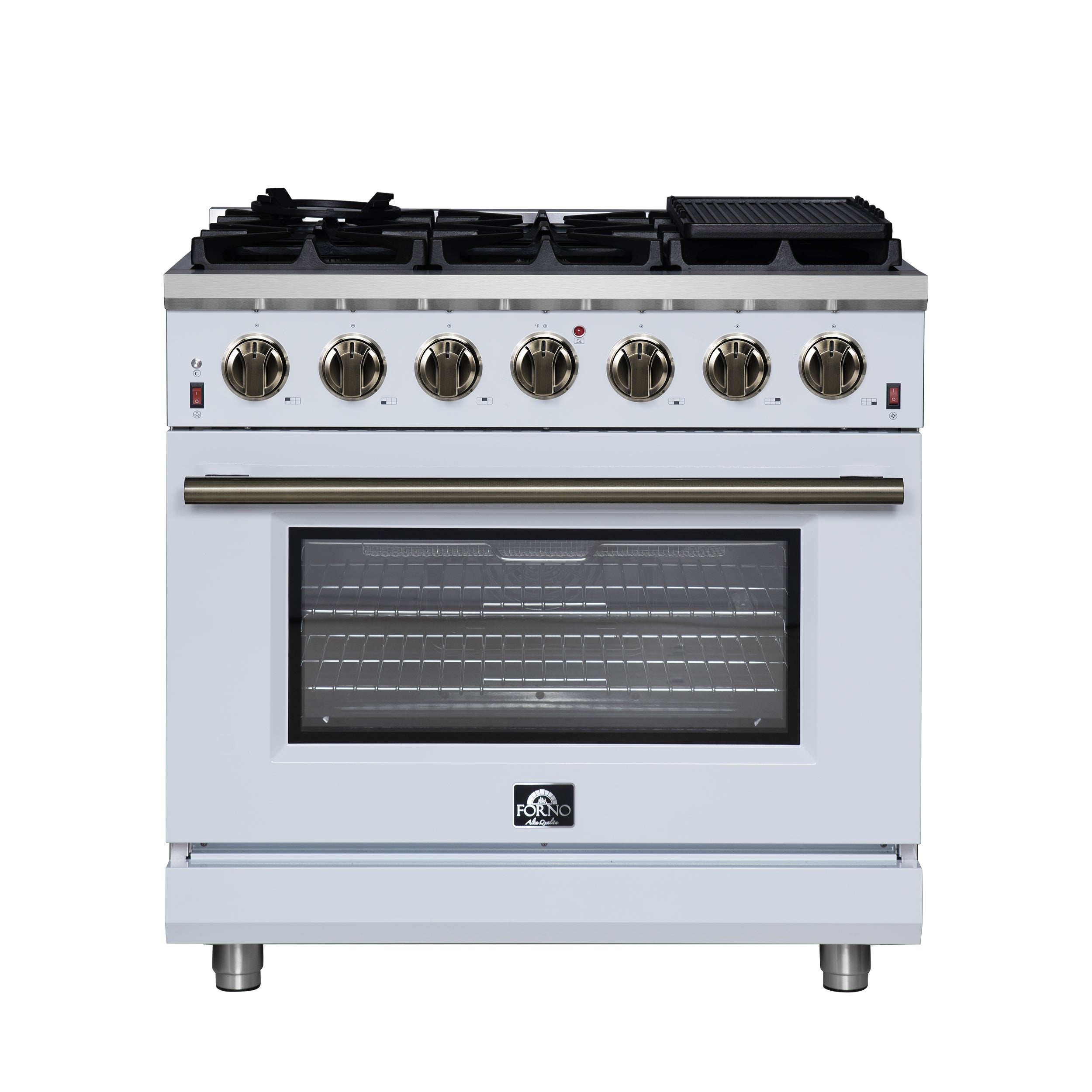 Forno Massimo 36-Inch White Freestanding Gas Range, 6 Sealed Burners, Convection Oven, Energy Efficient - BonPrix Électroménagers