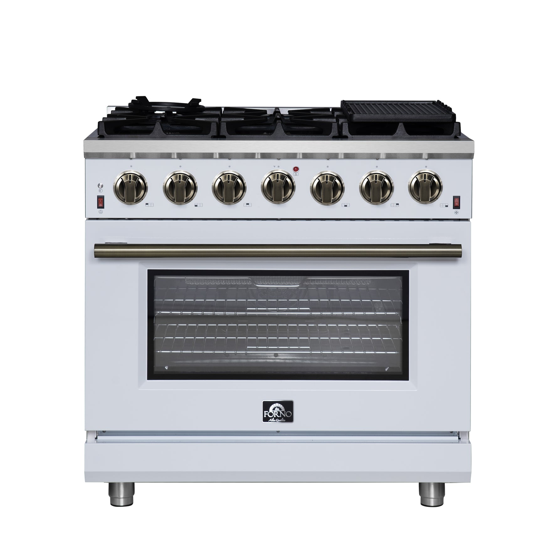 Forno Massimo 36-Inch White Freestanding Gas Range, 6 Sealed Burners, Convection Oven, Energy Efficient - BonPrix Électroménagers