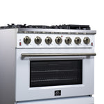 Forno Massimo 36-Inch White Freestanding Gas Range, 6 Sealed Burners, Convection Oven, Energy Efficient - BonPrix Électroménagers
