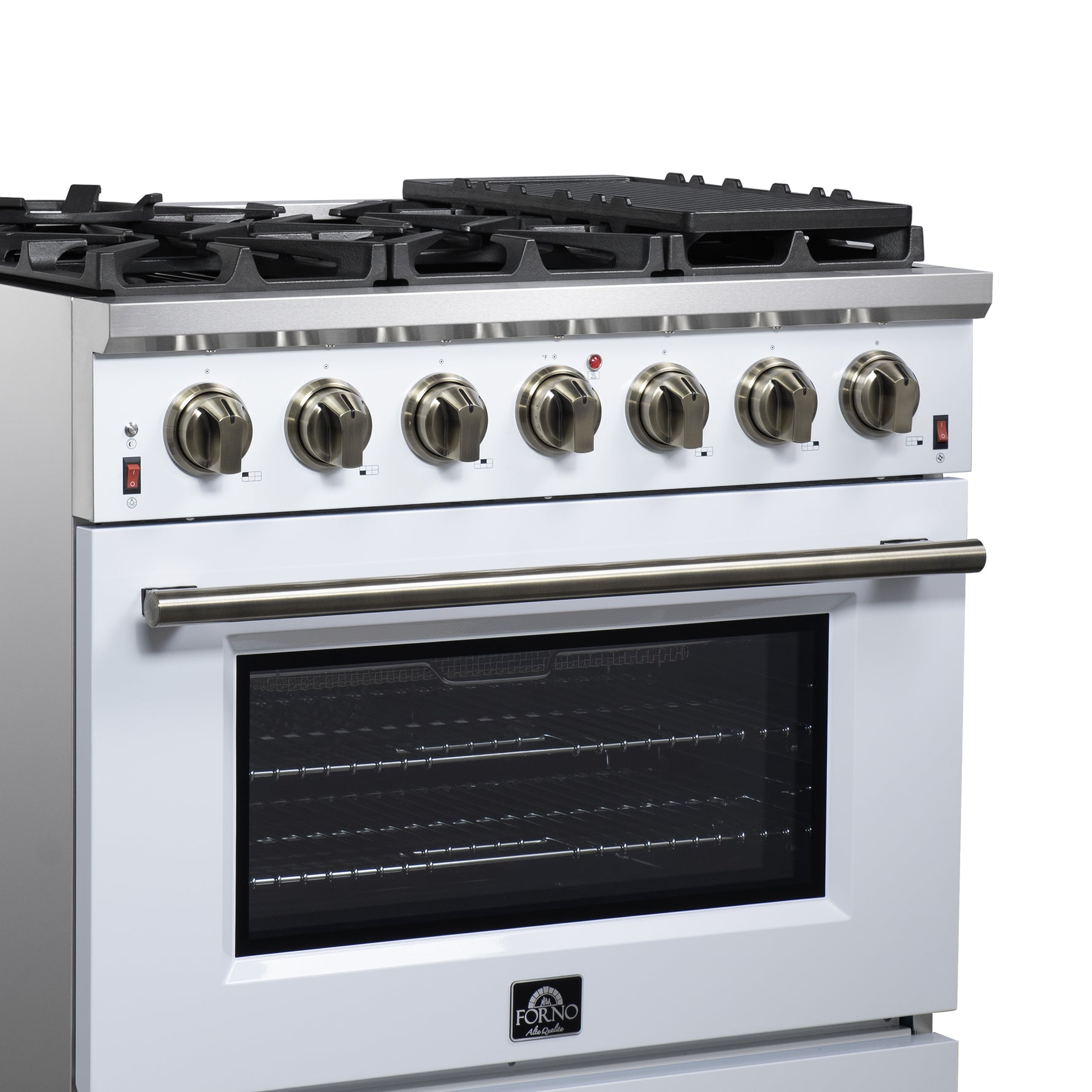 Forno Massimo 36-Inch White Freestanding Gas Range, 6 Sealed Burners, Convection Oven, Energy Efficient - BonPrix Électroménagers