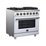 Forno Massimo 36-Inch White Freestanding Gas Range, 6 Sealed Burners, Convection Oven, Energy Efficient - BonPrix Électroménagers
