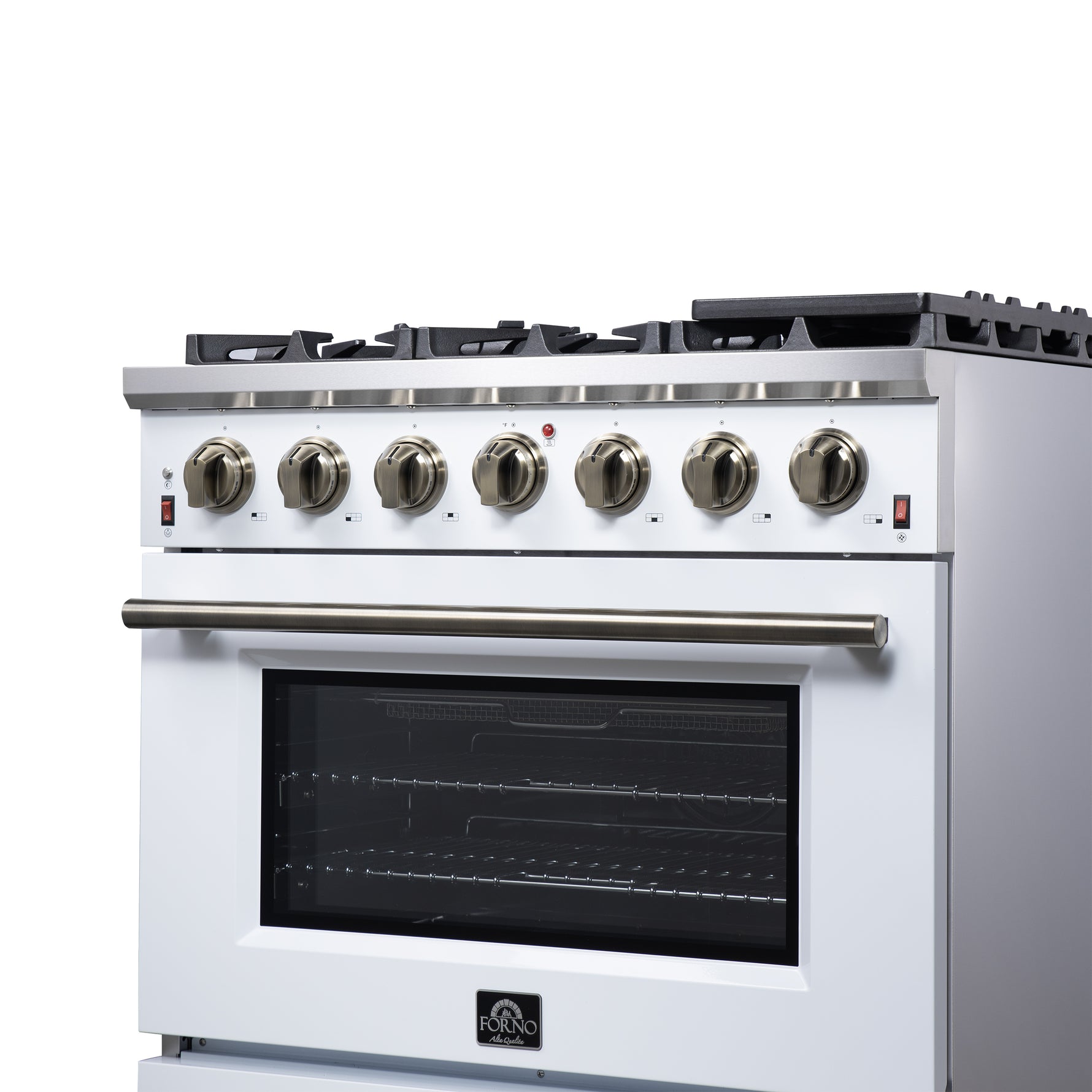 Forno Massimo 36-Inch White Freestanding Gas Range, 6 Sealed Burners, Convection Oven, Energy Efficient - BonPrix Électroménagers