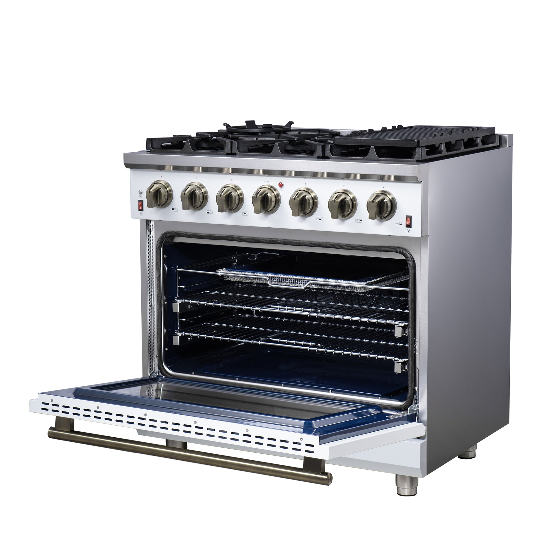 Forno Massimo 36-Inch White Freestanding Gas Range, 6 Sealed Burners, Convection Oven, Energy Efficient - BonPrix Électroménagers