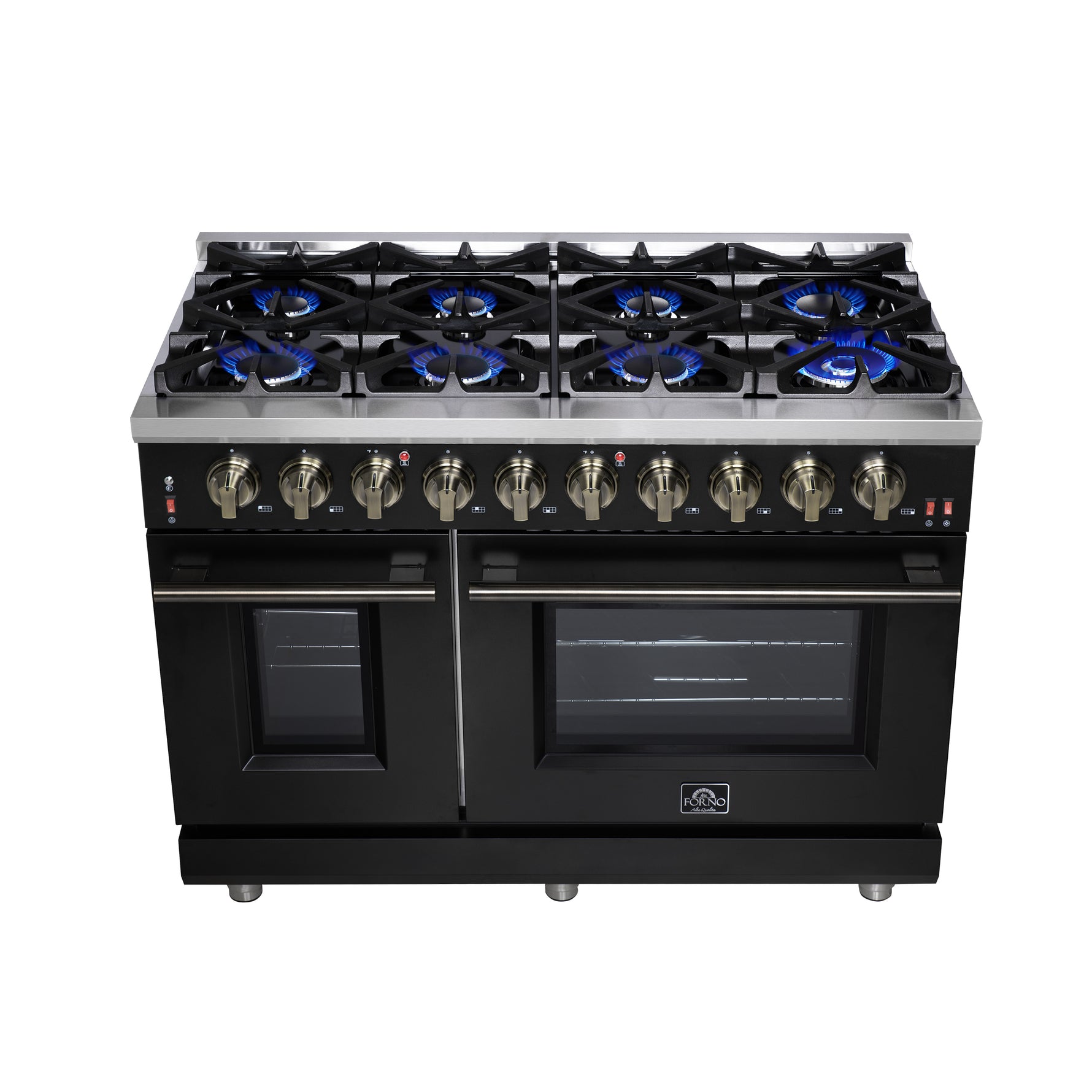 Forno Massimo 48-Inch Black Freestanding Gas Range, 8 Burners, True Convection Oven - BonPrix Électroménagers