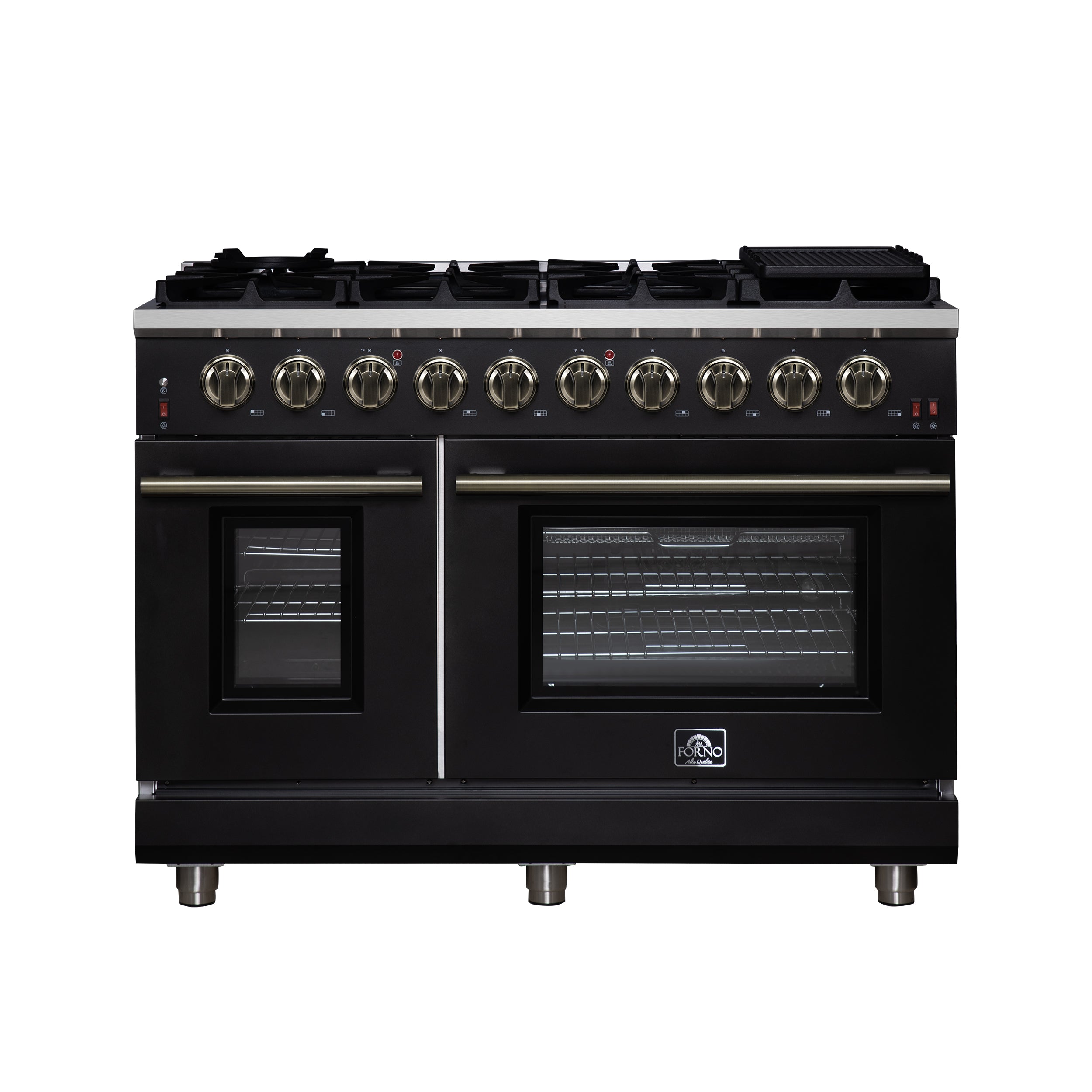 Forno Massimo 48-Inch Black Freestanding Gas Range, 8 Burners, True Convection Oven - BonPrix Électroménagers