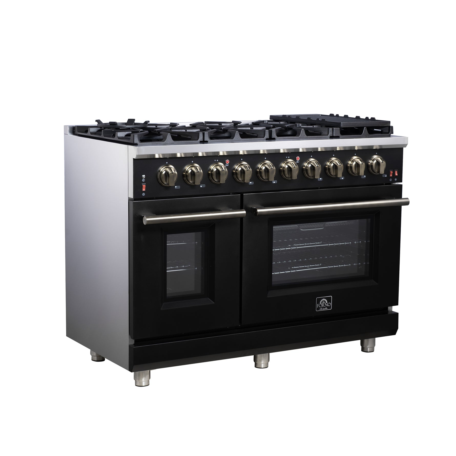 Forno Massimo 48-Inch Black Freestanding Gas Range, 8 Burners, True Convection Oven - BonPrix Électroménagers