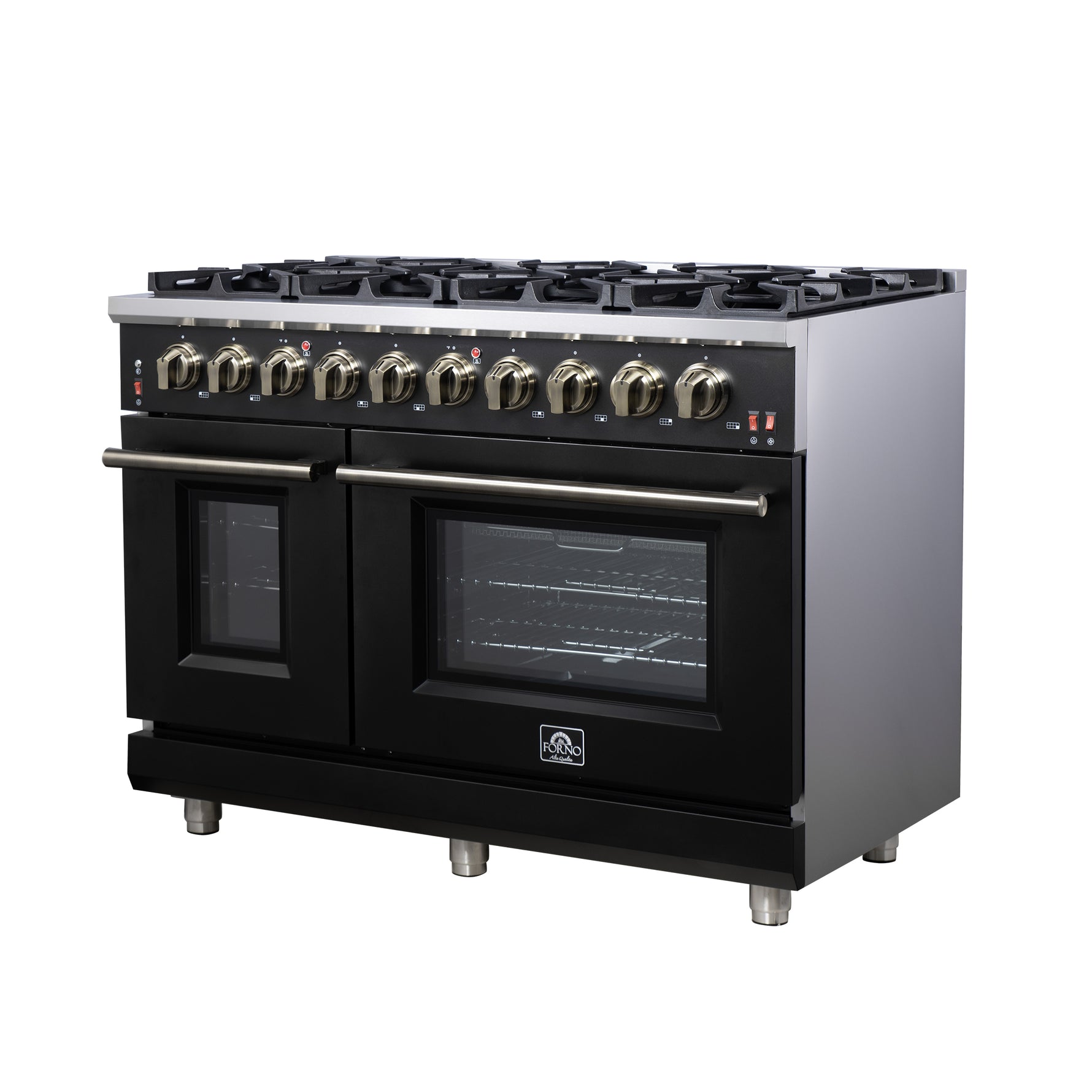 Forno Massimo 48-Inch Black Freestanding Gas Range, 8 Burners, True Convection Oven - BonPrix Électroménagers