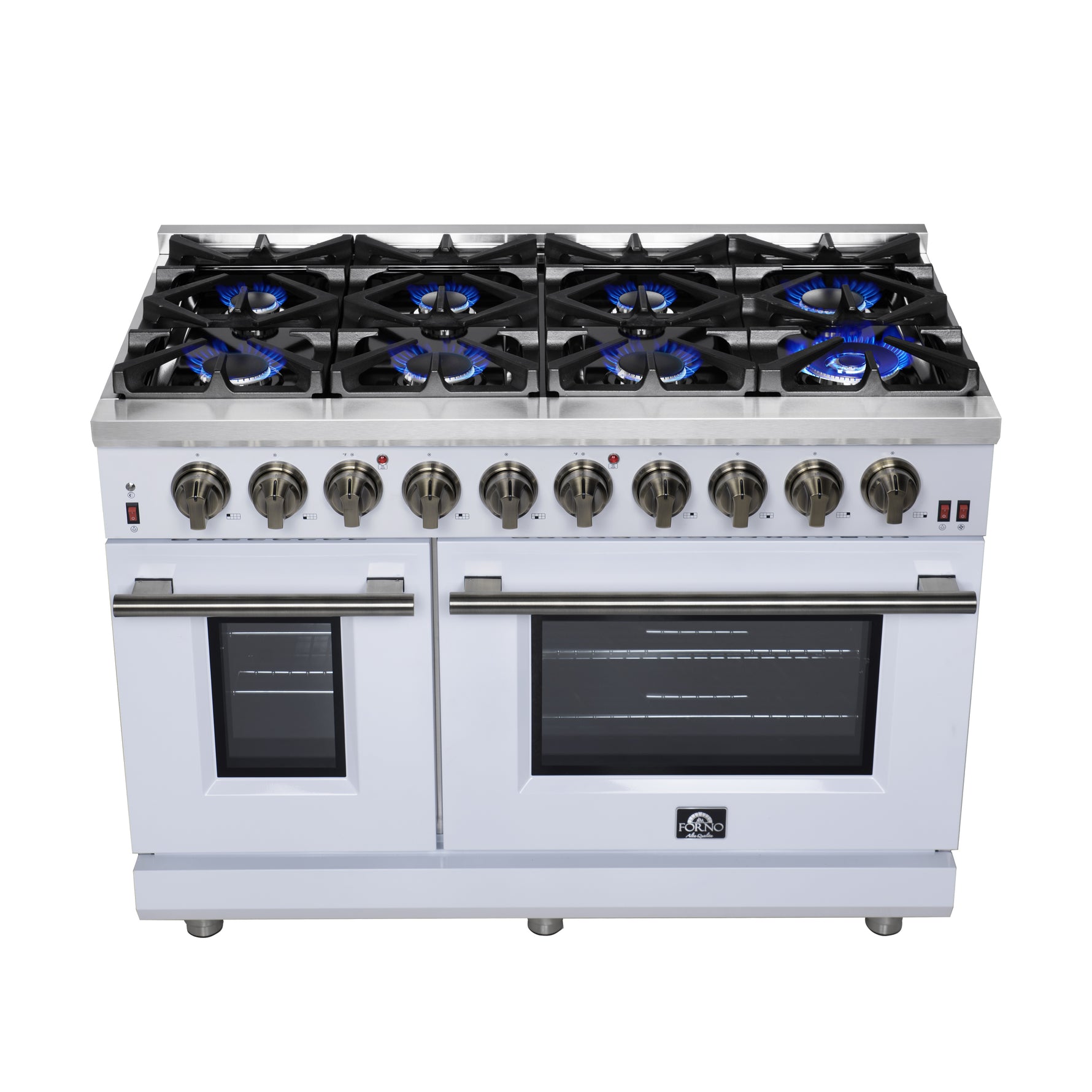 Forno Massimo 48-Inch White Freestanding Gas Range, 8 Burners, True Convection Oven - BonPrix Électroménagers
