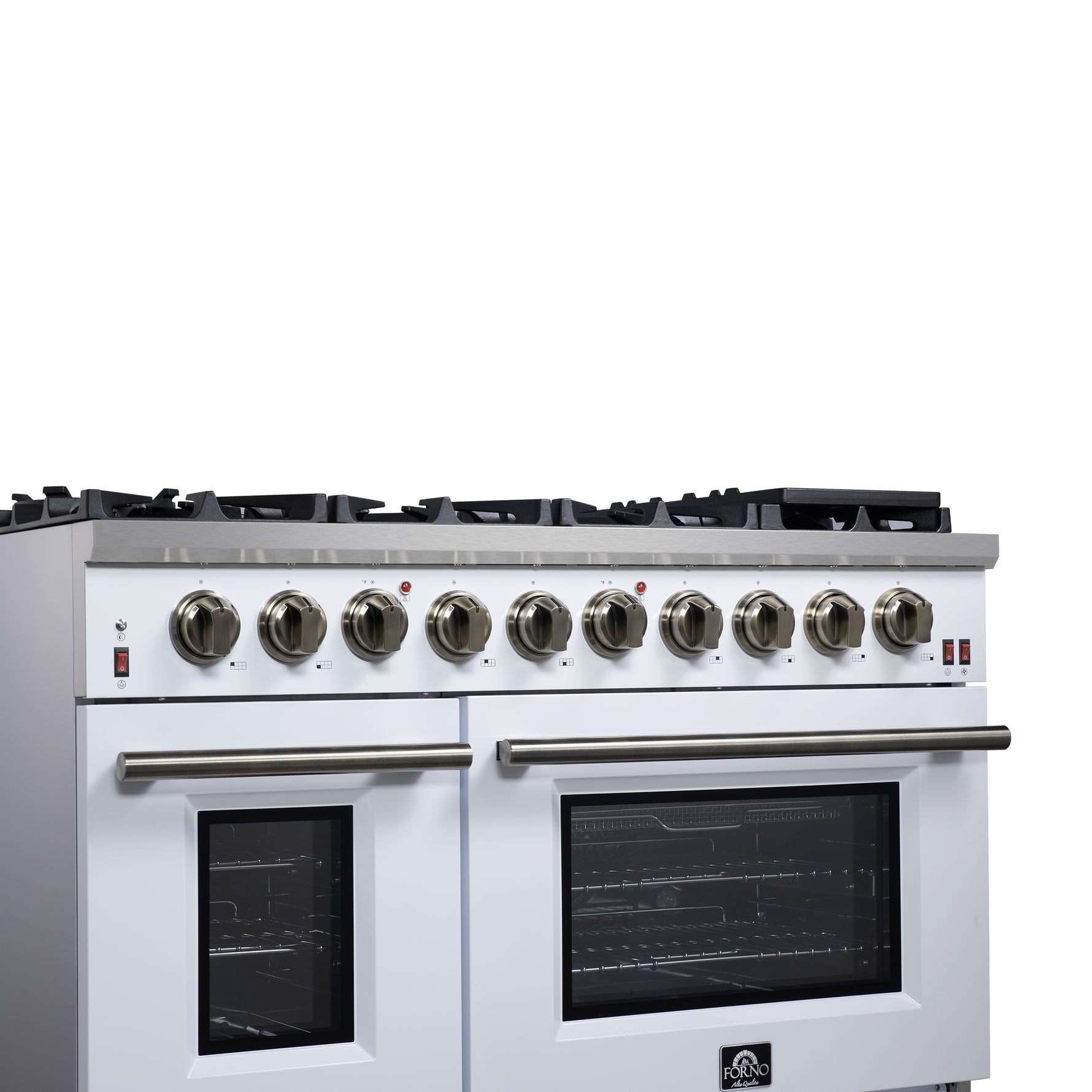 Forno Massimo 48-Inch White Freestanding Gas Range, 8 Burners, True Convection Oven - BonPrix Électroménagers