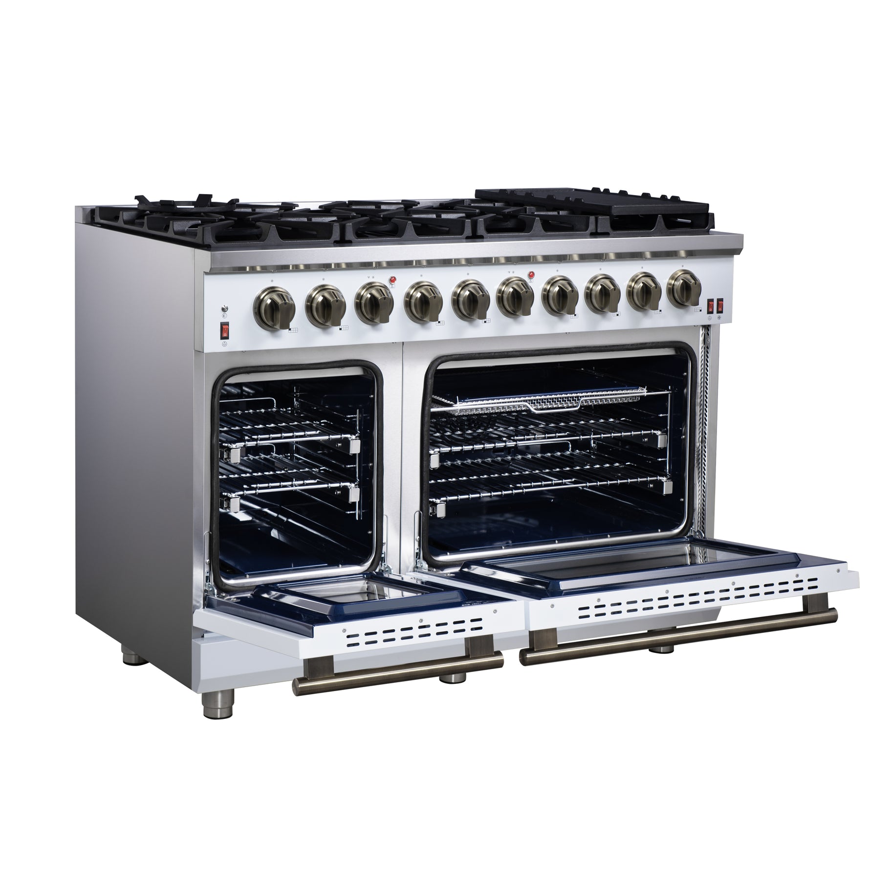 Forno Massimo 48-Inch White Freestanding Gas Range, 8 Burners, True Convection Oven - BonPrix Électroménagers