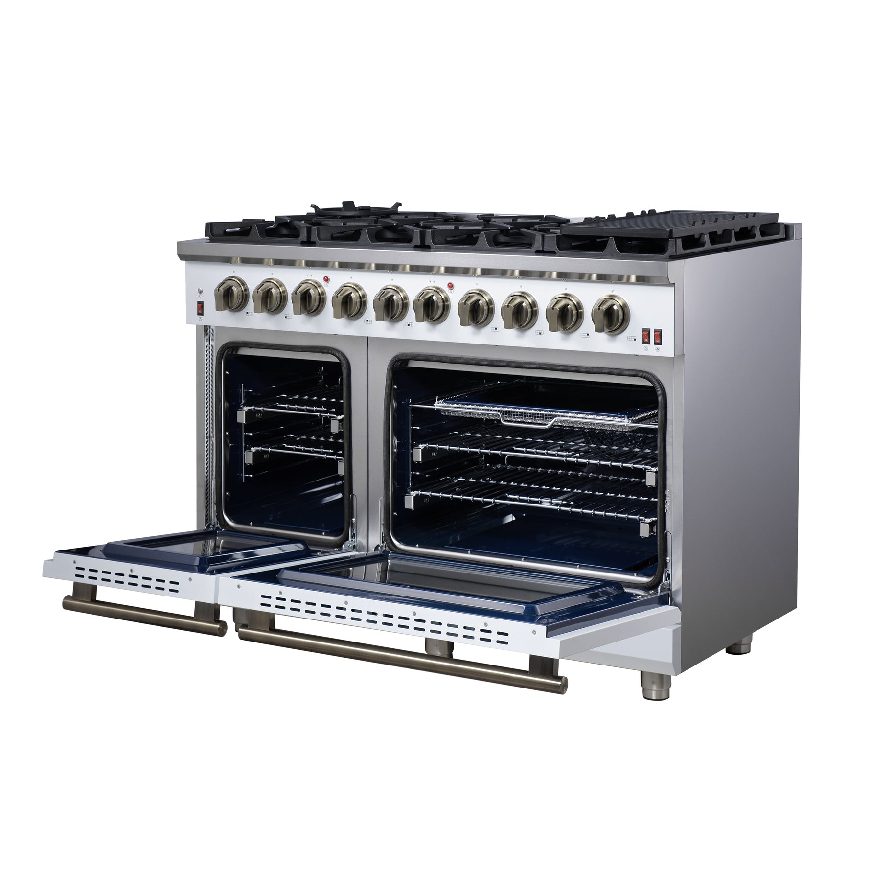 Forno Massimo 48-Inch White Freestanding Gas Range, 8 Burners, True Convection Oven - BonPrix Électroménagers