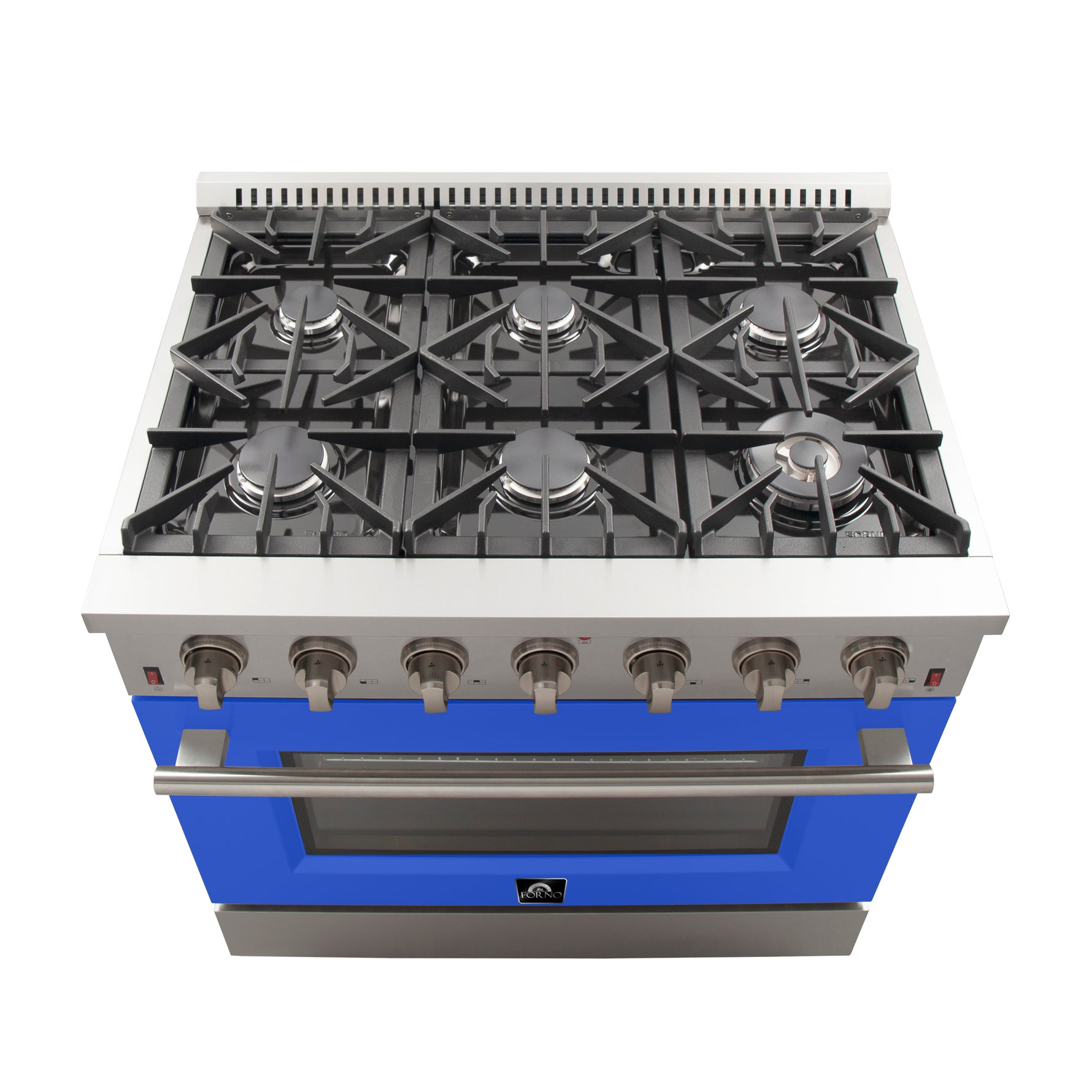 Forno Galiano 36-Inch Freestanding Gas Range, Stainless Steel, 6 Burners, Energy Efficient, Blue Door - BonPrix Électroménagers