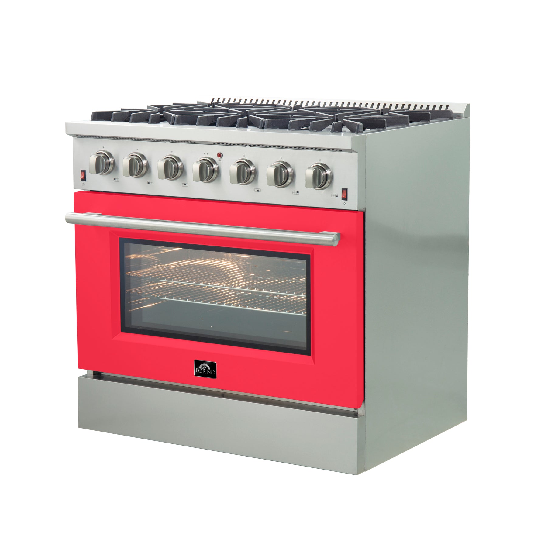 Forno Galiano 36-Inch Freestanding Gas Range, Stainless Steel, 6 Burners, Energy Efficient, Red Door - BonPrix Électroménagers