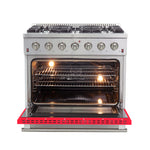 Forno Galiano 36-Inch Freestanding Gas Range, Stainless Steel, 6 Burners, Energy Efficient, Red Door - BonPrix Électroménagers