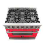 Forno Galiano 36-Inch Freestanding Gas Range, Stainless Steel, 6 Burners, Energy Efficient, Red Door - BonPrix Électroménagers