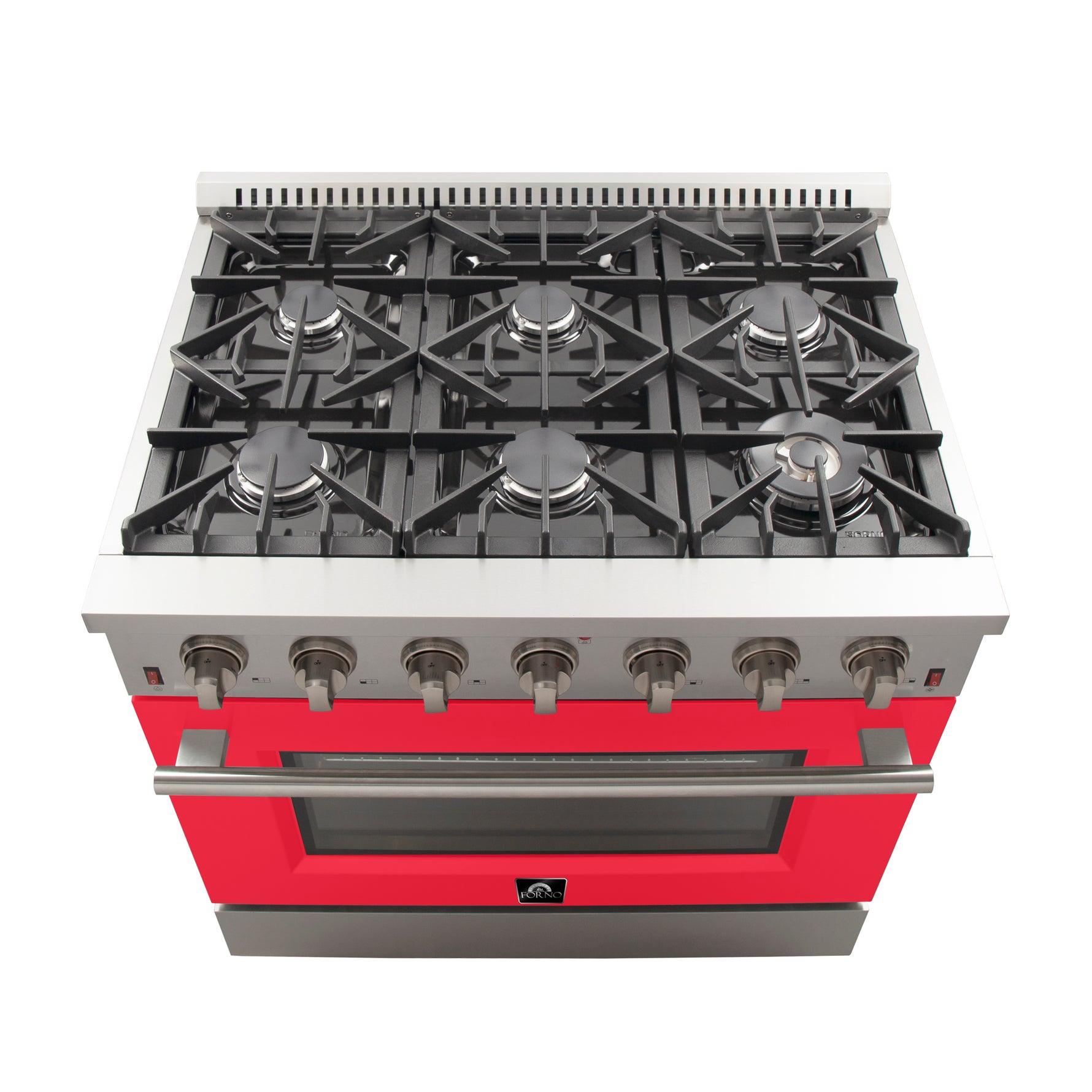 Forno Galiano 36-Inch Freestanding Gas Range, Stainless Steel, 6 Burners, Energy Efficient, Red Door - BonPrix Électroménagers