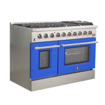 Forno Galiano 48-Inch Freestanding Gas Range, Stainless Steel, 8 Burners, 107,000 BTU, Griddle, Double Ovens, Energy Efficient, Blue Doors - BonPrix Électroménagers