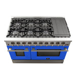 Forno Galiano 48-Inch Freestanding Gas Range, Stainless Steel, 8 Burners, 107,000 BTU, Griddle, Double Ovens, Energy Efficient, Blue Doors - BonPrix Électroménagers