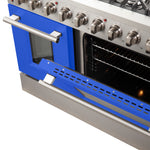Forno Galiano 48-Inch Freestanding Gas Range, Stainless Steel, 8 Burners, 107,000 BTU, Griddle, Double Ovens, Energy Efficient, Blue Doors - BonPrix Électroménagers