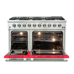 Forno Galiano 48-Inch Freestanding Gas Range, Stainless Steel, 8 Burners, 107,000 BTU, Griddle, Double Ovens, Energy Efficient, Red Doors - BonPrix Électroménagers