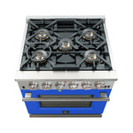 Forno Capriasca 30-Inch Freestanding Gas Range, 4 Burners, True Convection Oven, Blue Door - BonPrix Électroménagers