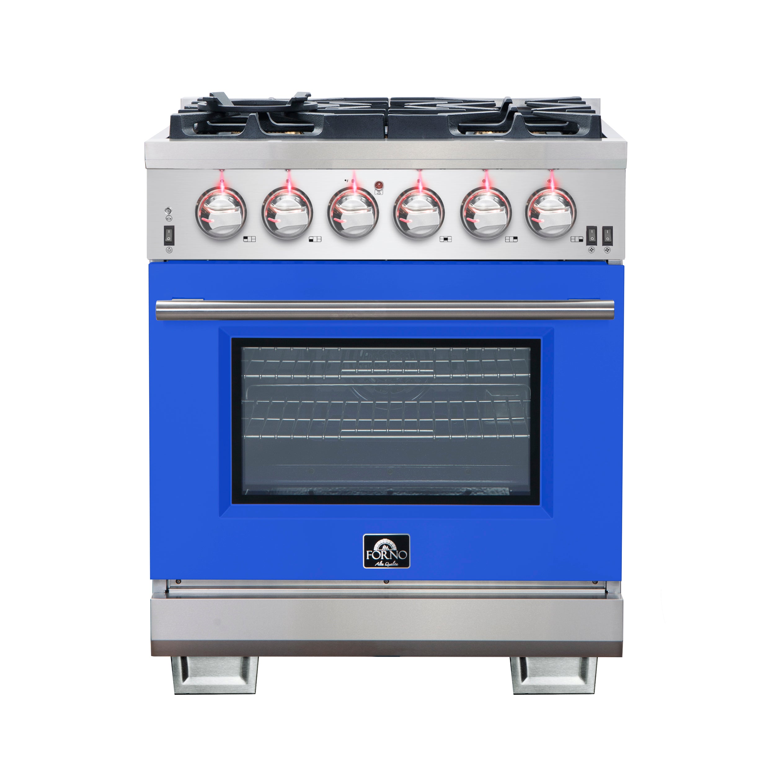 Forno Capriasca 30-Inch Freestanding Gas Range, 4 Burners, True Convection Oven, Blue Door - BonPrix Électroménagers