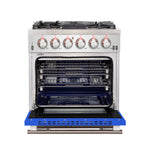 Forno Capriasca 30-Inch Freestanding Gas Range, 4 Burners, True Convection Oven, Blue Door - BonPrix Électroménagers
