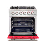 Forno Capriasca 30-Inch Freestanding Gas Range, 4 Burners, True Convection Oven, Red Door - BonPrix Électroménagers