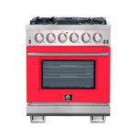 Forno Capriasca 30-Inch Freestanding Gas Range, 4 Burners, True Convection Oven, Red Door - BonPrix Électroménagers