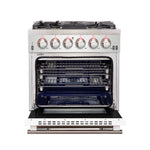 Forno Capriasca 30-Inch Freestanding Gas Range, 4 Burners, True Convection Oven, White Door - BonPrix Électroménagers
