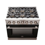 Forno Capriasca 36-Inch Gas Range, Stainless Steel, 6 Brass Burners, 120,000 BTU, Convection Oven, Energy Efficient, Black door - BonPrix Électroménagers
