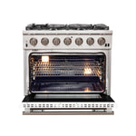 Forno Capriasca 36-Inch Gas Range, Stainless Steel, 6 Brass Burners, 120,000 BTU, Convection Oven, Energy Efficient, White Door - BonPrix Électroménagers