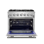 Forno Capriasca 36-Inch Gas Range, Stainless Steel, 6 Brass Burners, 120,000 BTU, Convection Oven, Energy Efficient - BonPrix Électroménagers