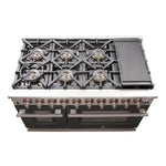 FORNO Capriasca 48-inch Gas Range Stainless Steel, 8 Brass Burners 160,000 BTU, 6.58 cu.ft. Double Oven, Black Doors - BonPrix Électroménagers