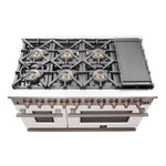 FORNO Capriasca 48-inch Gas Range Stainless Steel, 8 Brass Burners 160,000 BTU, 6.58 cu.ft. Double Oven, White Doors - BonPrix Électroménagers