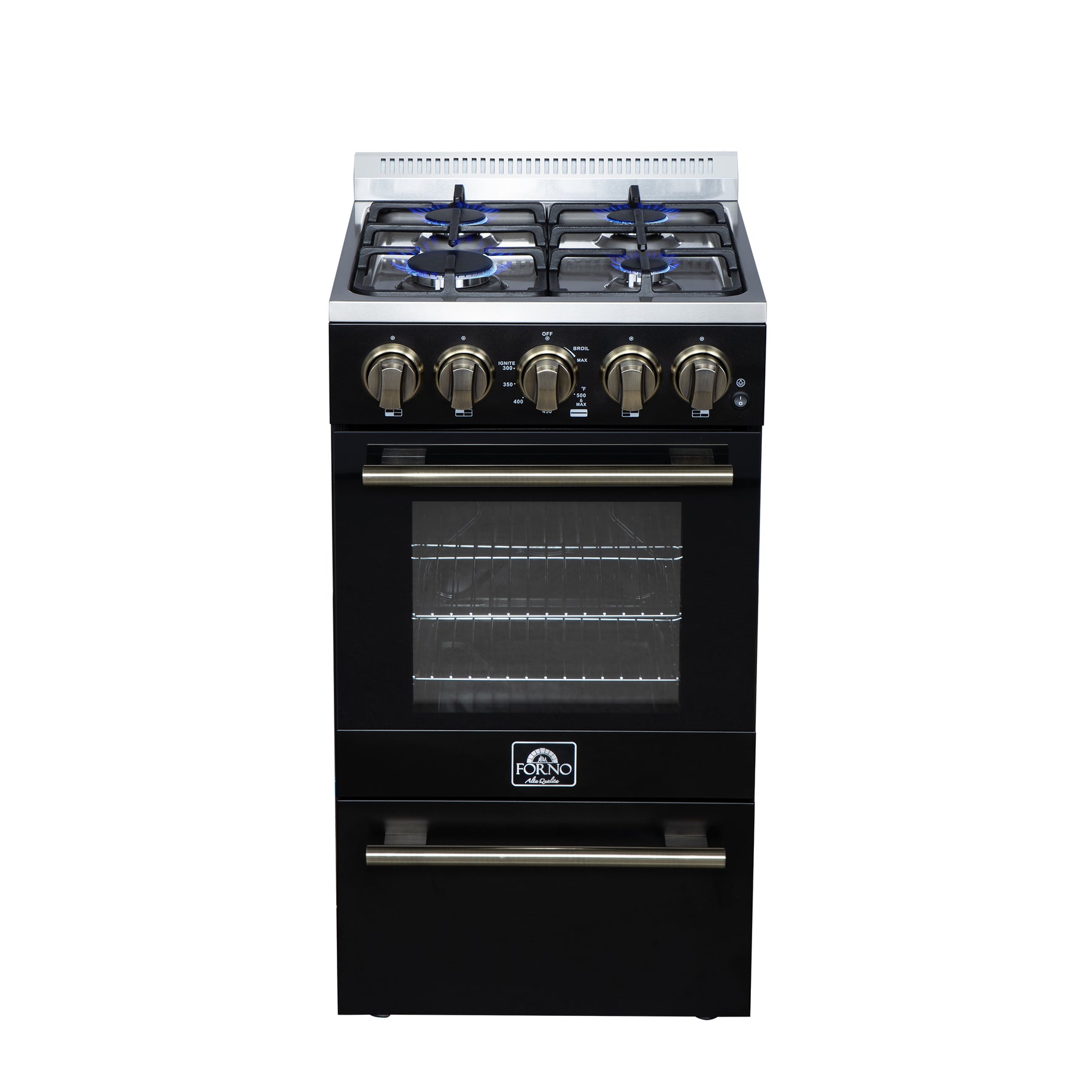 Forno Lamazze 20 Inch Freestanding Gas Range in Black, Compact Design - BonPrix Électroménagers
