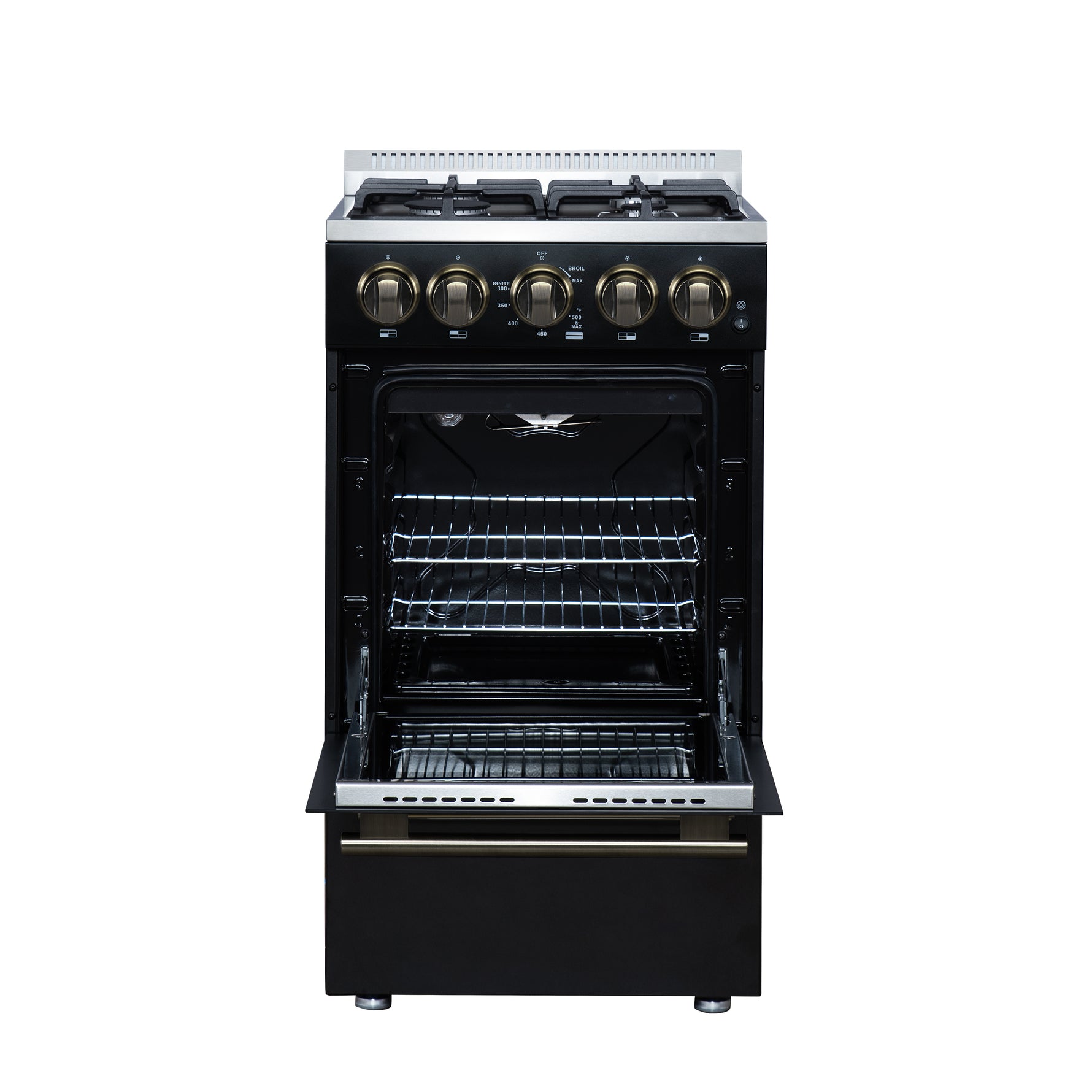 Forno Lamazze 20 Inch Freestanding Gas Range in Black, Compact Design - BonPrix Électroménagers