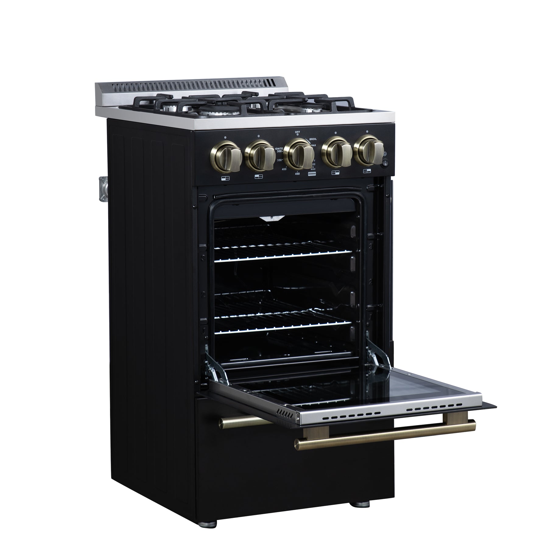 Forno Lamazze 20 Inch Freestanding Gas Range in Black, Compact Design - BonPrix Électroménagers