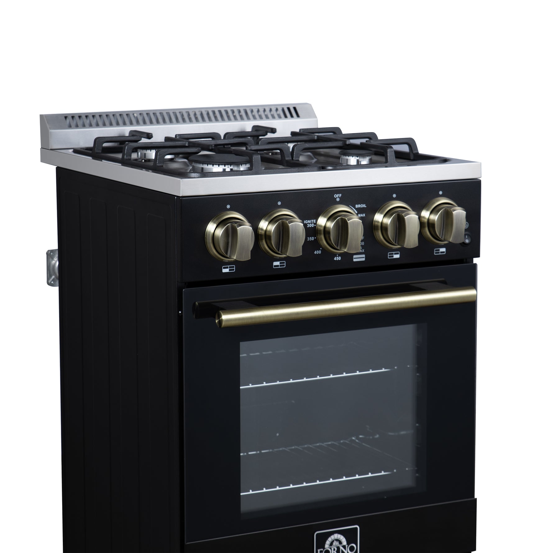 Forno Lamazze 20 Inch Freestanding Gas Range in Black, Compact Design - BonPrix Électroménagers