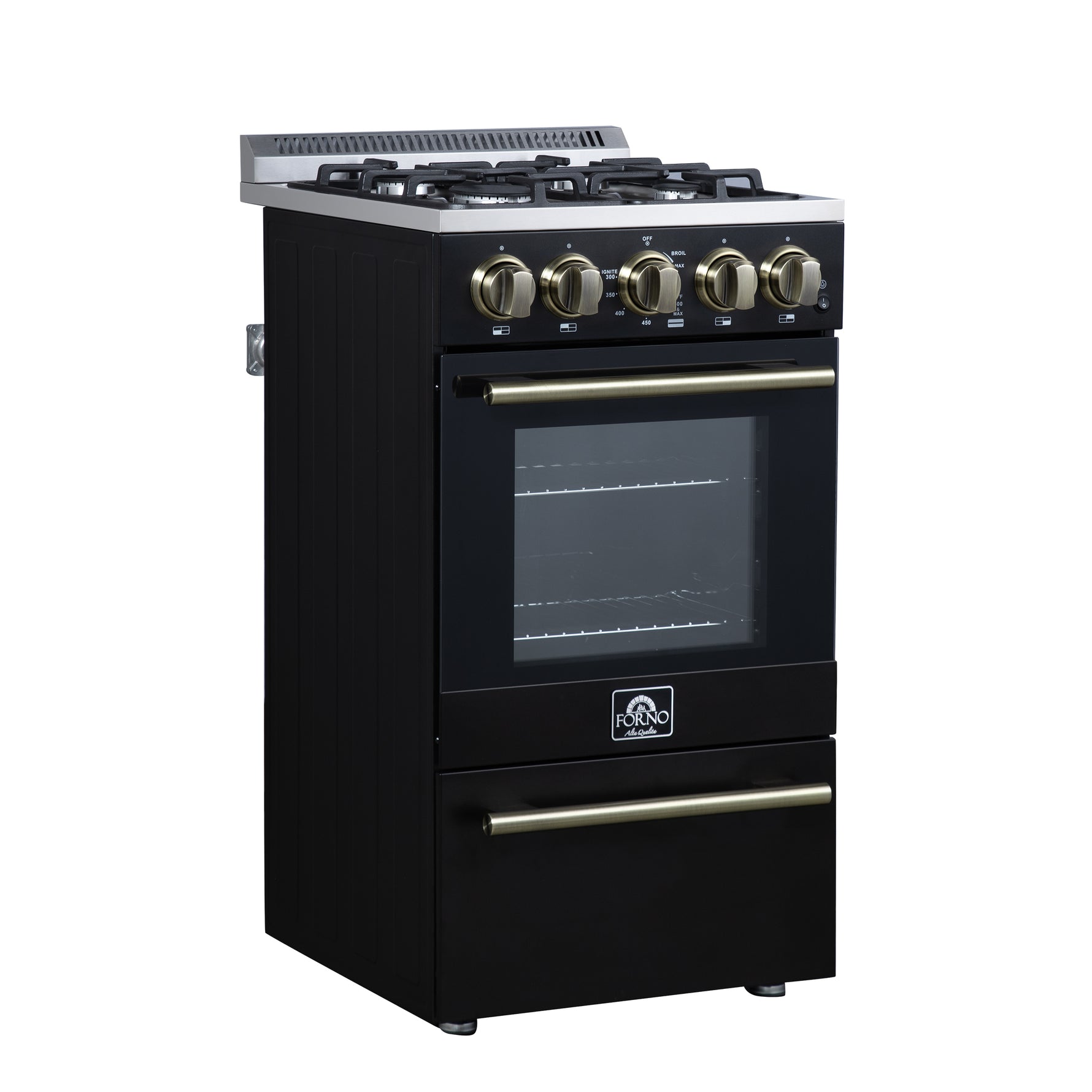 Forno Lamazze 20 Inch Freestanding Gas Range in Black, Compact Design - BonPrix Électroménagers