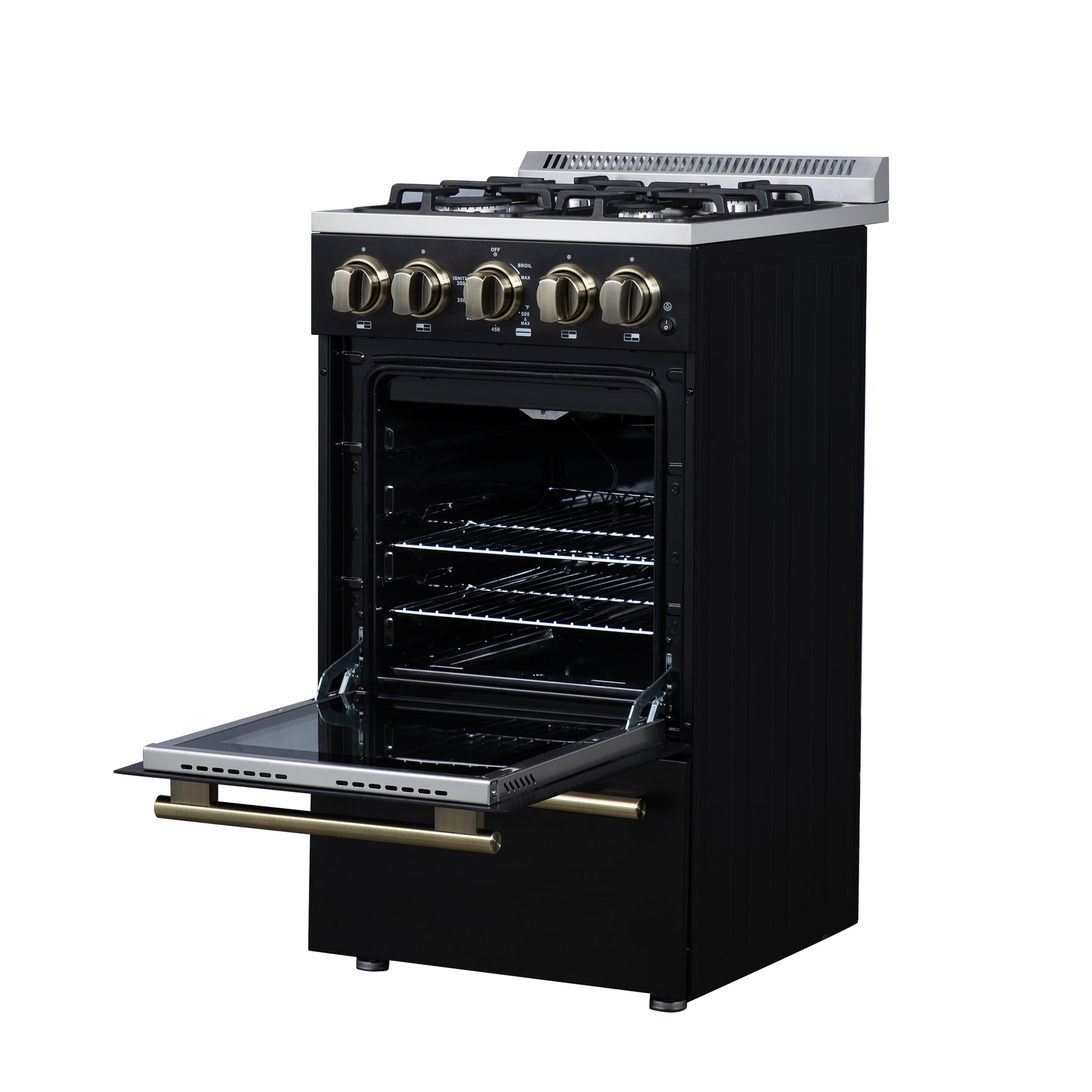 Forno Lamazze 20 Inch Freestanding Gas Range in Black, Compact Design - BonPrix Électroménagers