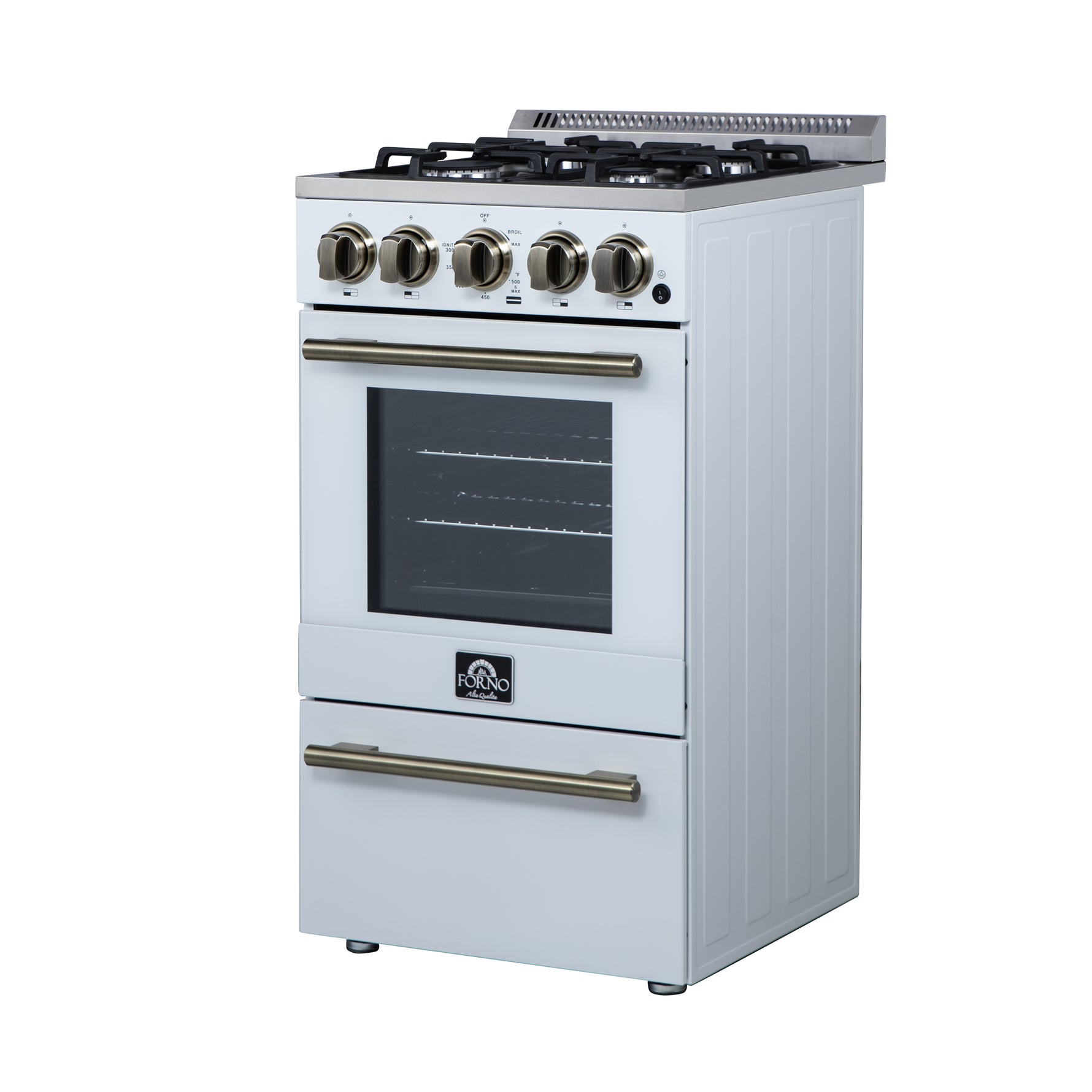 Forno Lamazze 20 Inch Freestanding Gas Range in White, Compact Design - BonPrix Électroménagers