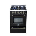 Forno Breno 24 Inch Freestanding Gas Range in Black with Antique Brass, Plug Included, Energy Efficient - BonPrix Électroménagers