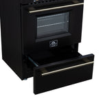 Forno Breno 24 Inch Freestanding Gas Range in Black with Antique Brass, Plug Included, Energy Efficient - BonPrix Électroménagers