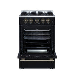 Forno Breno 24 Inch Freestanding Gas Range in Black with Antique Brass, Plug Included, Energy Efficient - BonPrix Électroménagers